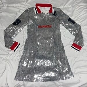 Shane Justin Runway Dress Small Silver Chrome Sequins Mini